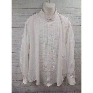 Vtg Gerald Austin Formal Wear White Tuxedo Shirt Wing Tip Pleated Sz 19 - 36/37